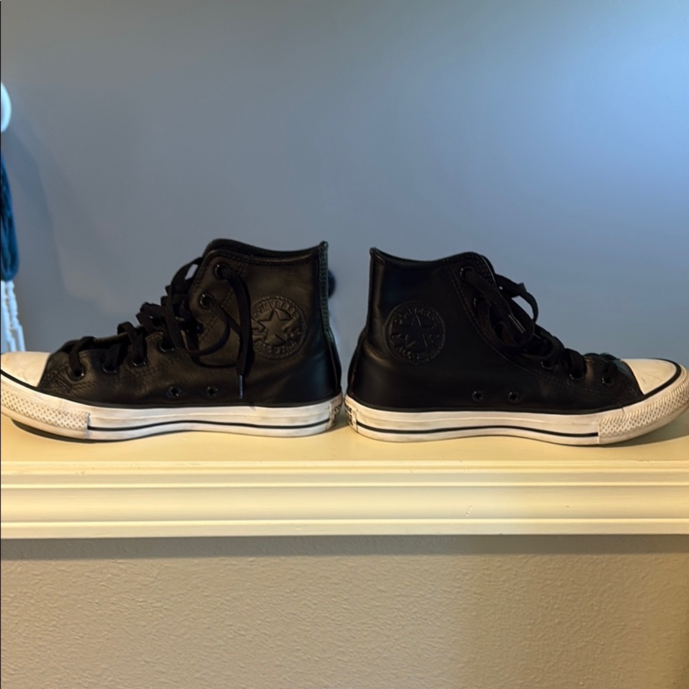 Converse Black Leather High Top Sneakers - Picture 2 of 6